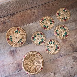 Set Of 5 Wicker Drink Coasters Straw Boho Vintage